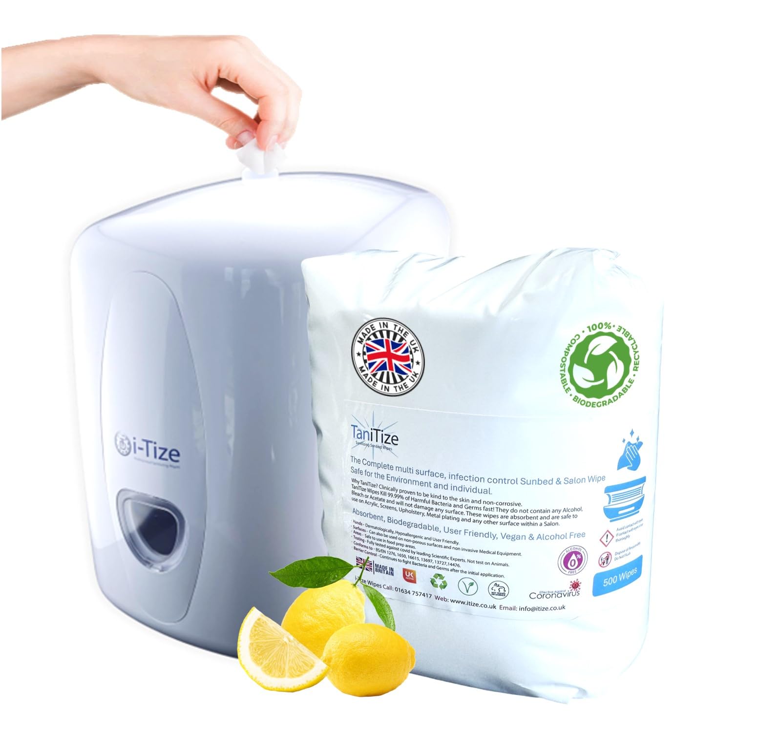 Gymitize White Tanitize Sunbed & Salon Wipes Wall Dispenser (White) + 500 Wipe Refill Roll. Wet Wipes Dispenser.