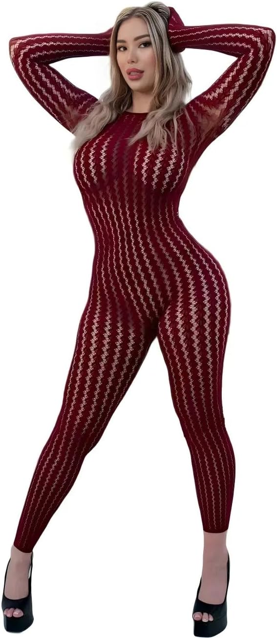 Bodystocking for Women Long Sleeve See Through Jumpsuits Sexy Rave Oufits Clubwear