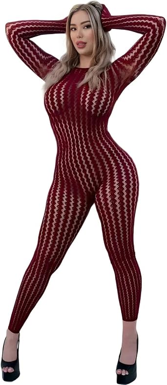 Bodystocking for Women Long Sleeve See Through Jumpsuits Sexy Rave Oufits Clubwear