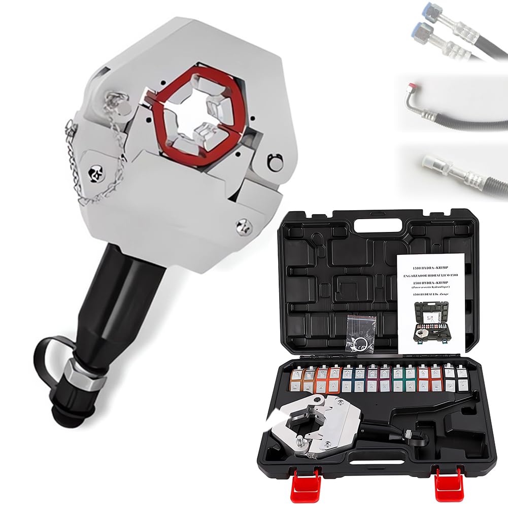 Kit crimpatrice per tubi idraulici con set di 7 matrici per riparazioni di aria condizionata per auto - Gamma di crimpatura 3/8-7/8, raccordi a spina e a perline - Design SplitType per un facile uti