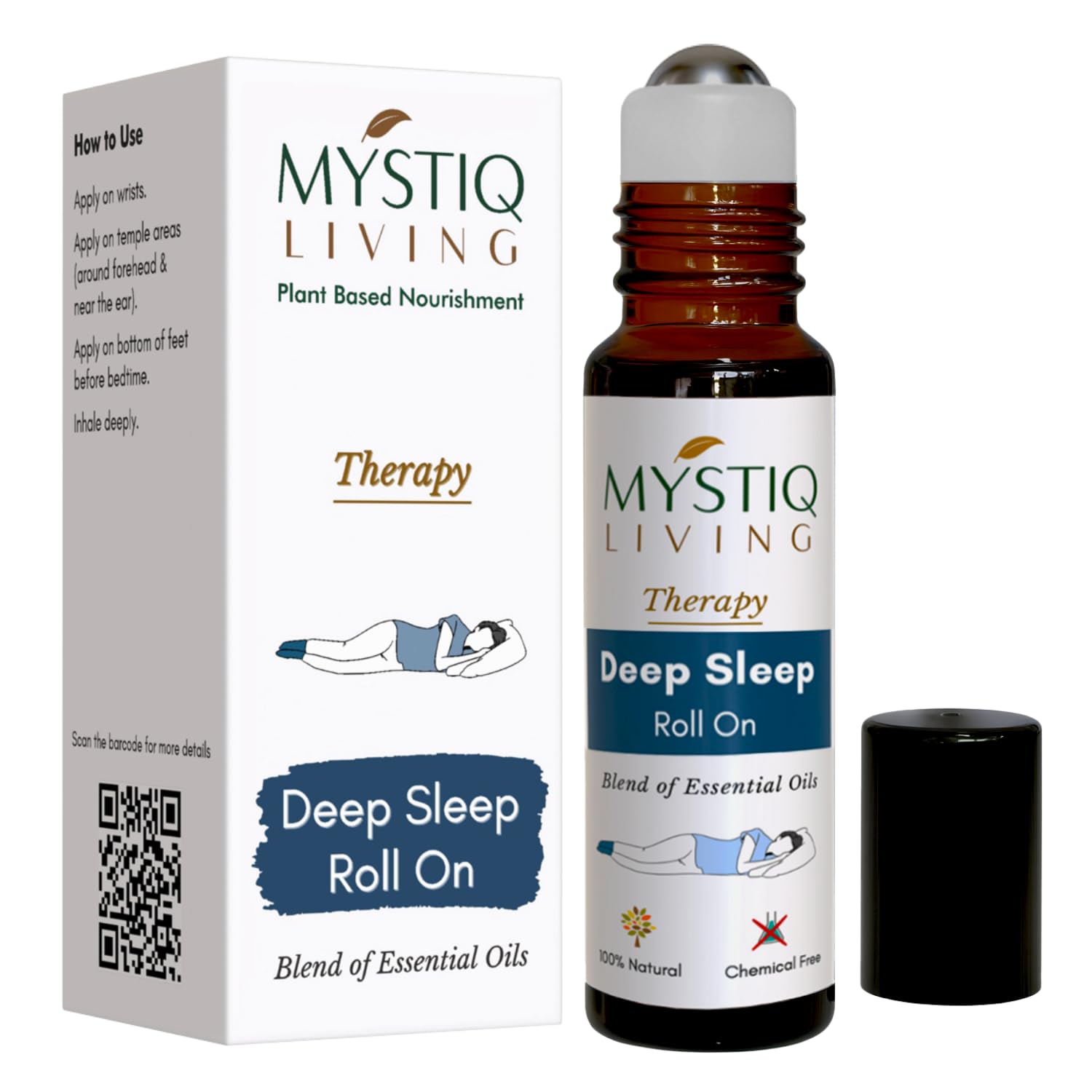 Mystiq Living Deep Sleep Roll On | Lavender, Chamomile, Cedarwood & Geranium Essential Oil Blend | Sleep Aid & Anxiety Relief | 100% Pure, Habit-Free, Non-Drowsy | Aromatherapy Roll On | 10ml