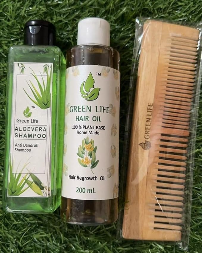 GREEN LIFE PRODUCTS Oil and Aloe vera Shampoo + Hair Comb with Goodness of Aloe Vera, Hibiscus, Aloe Vera and Pure for Hair Growth Combo(Pack of 1-3PCS) (Oil, Shampoo+ Comb)