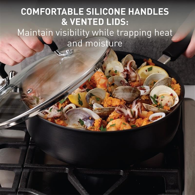 Image of T-Fal Ultimate Hard Anodized Nonstick Pots and Pans Set 17 Piece, Nonstick Cookware Set with Fry Pan, Saucepans, Saute-Pan, Griddle, Dishwasher Safe, Onyx