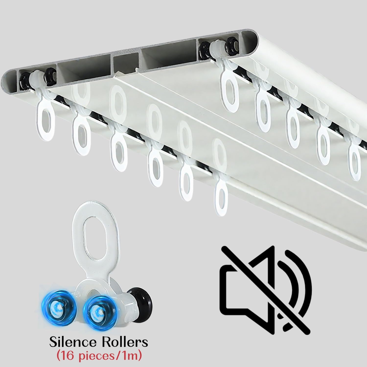 Kit de rails à rideaux robustes et réglables de 50 à 600 cm pour salon et salle de bain - Design caché - Tringle à rideaux et système de rails (230 cm)