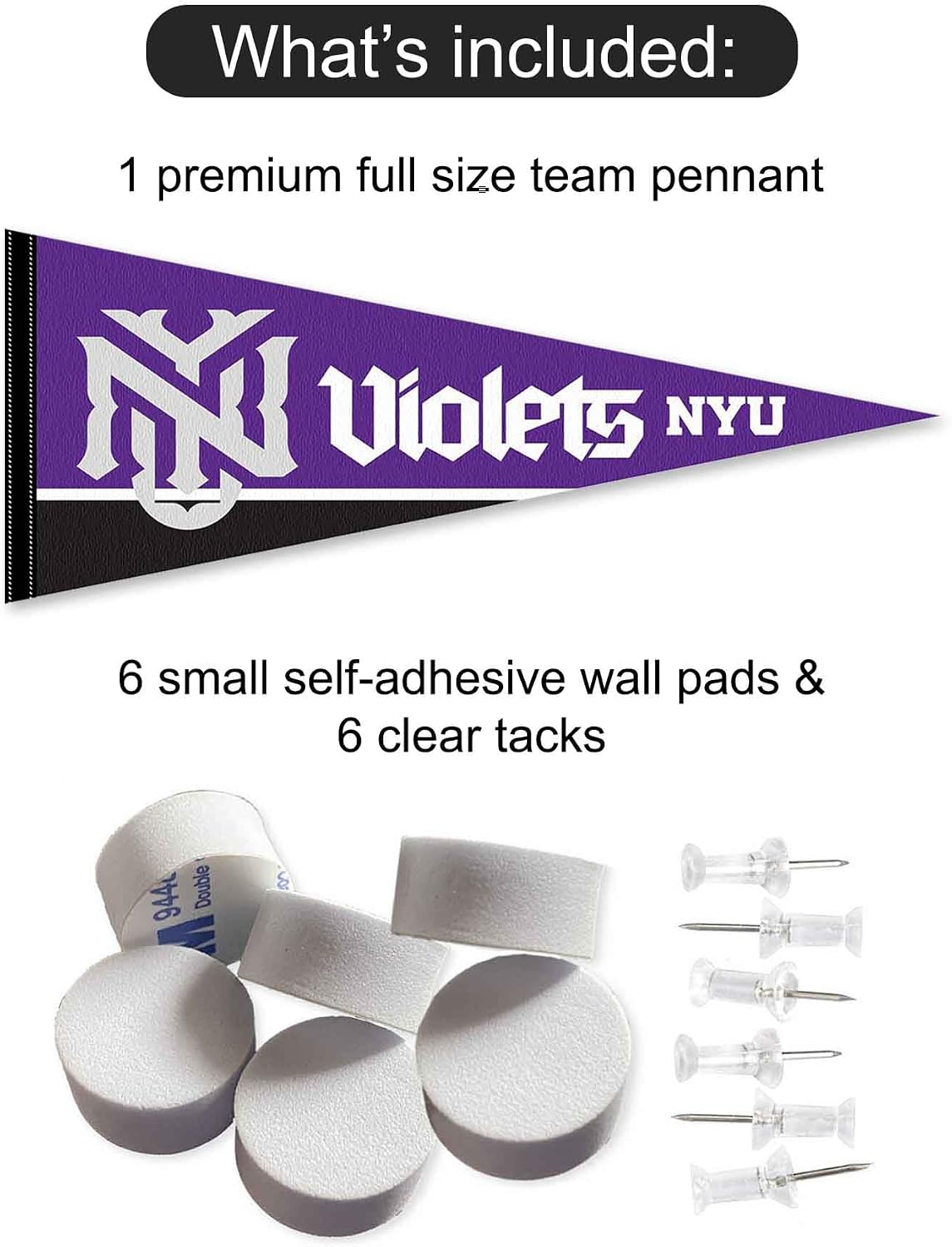 College Flags & Banners Co. New York Violets Pennant Flag and Wall Tack Mount Pads