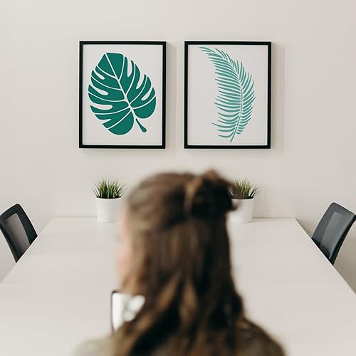 Miniatura 7 de Juego de 6 plantillas grandes de hojas tropicales de selva  16 x 12 pulgadas, plantillas reutilizables de palma y hoja de helecho para pintar en