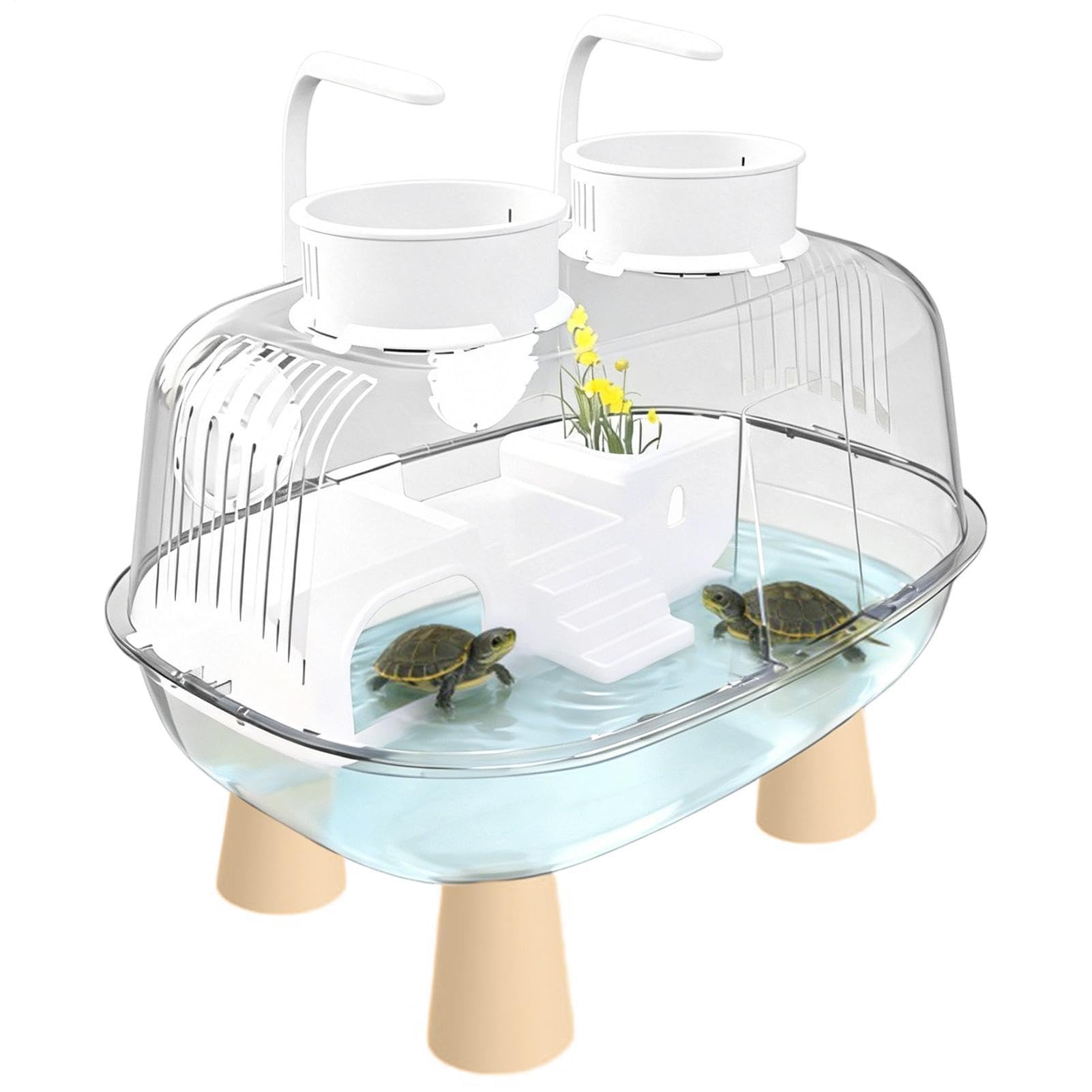 Vasca Tartarughe Acquatiche Con Luce E Zona Basking Trasparente | Vasca paesaggio per testuggini acquatiche Per Gechi Leopardo Paguri Interno Esterno Casa Soggiorno Ufficio Balcone
