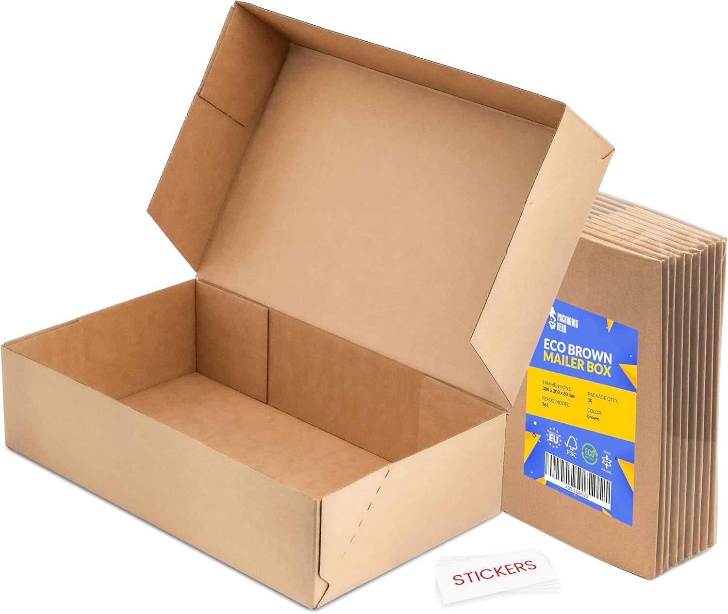 Packaging Hero Brown / Kraft 35X25x15 Cm Corrugated Cardboard Mailing Boxes, Brown, With Free Clear Round Stickers (Pack Of 6)
