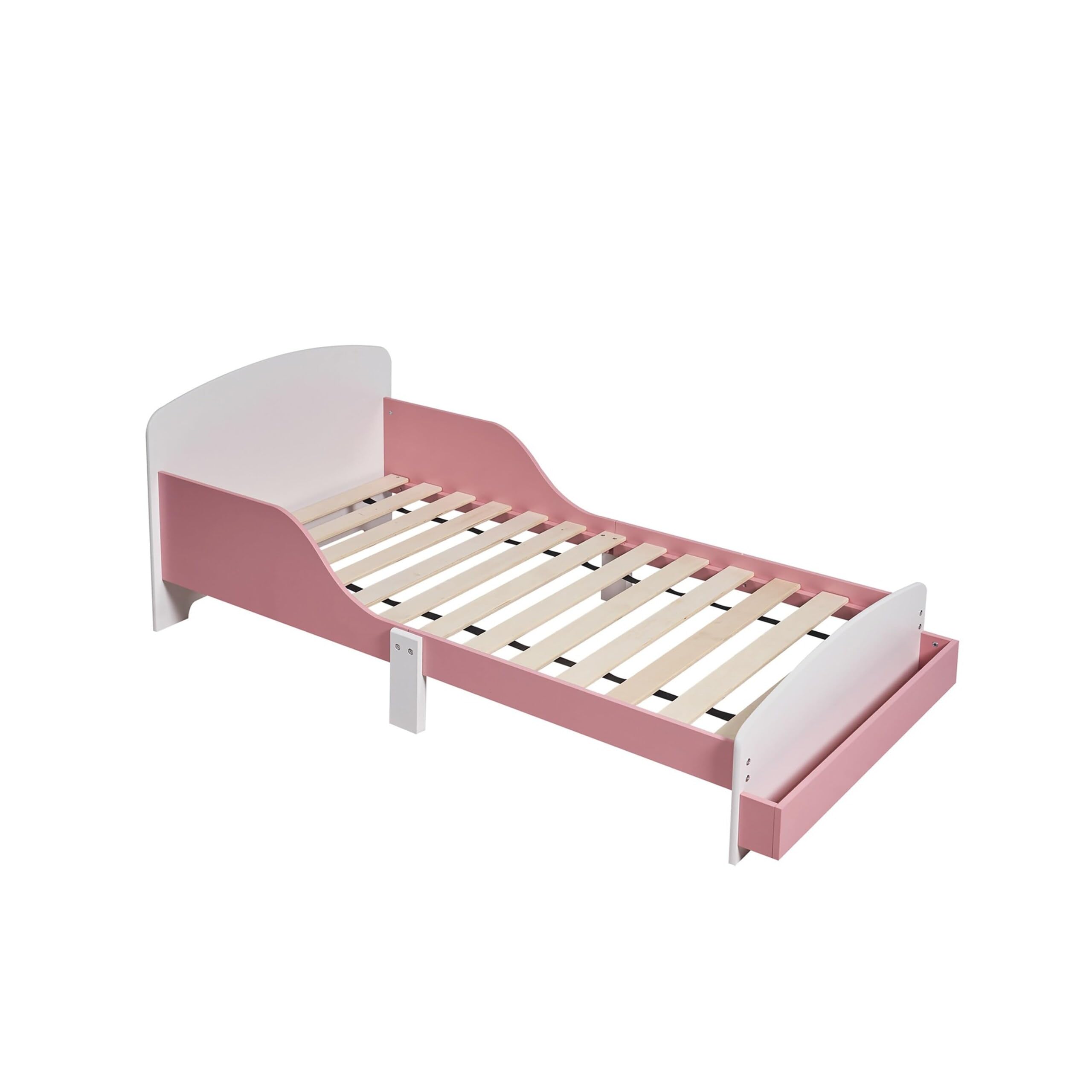 Relaxdays Lettino per Bambini 70x140 cm con sponde Anti-Caduta, Rete a doghe, ripiano, MDF, Rosa/Bianco