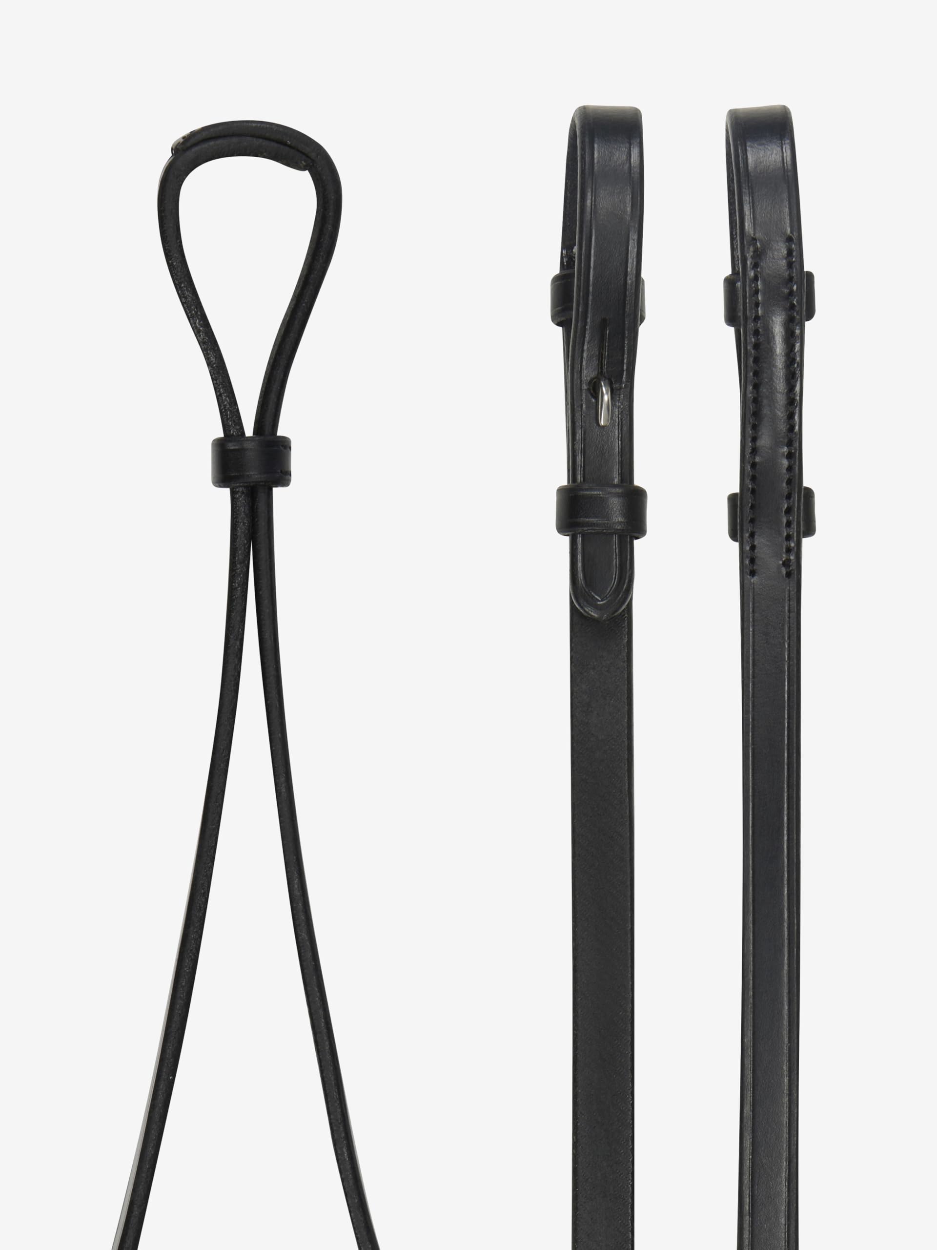 LeMieux Curb Rein - Narrow Rein For Double Bridle - Black/Silver - Cob