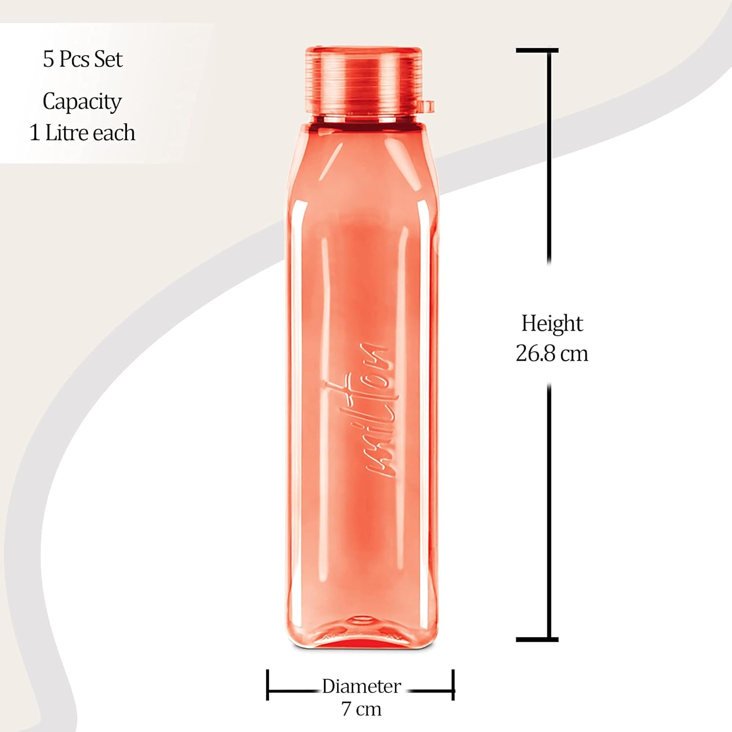 Milton Prime 1000 Pet Water Bottle, Set of 5, 1 Litre Each, Red