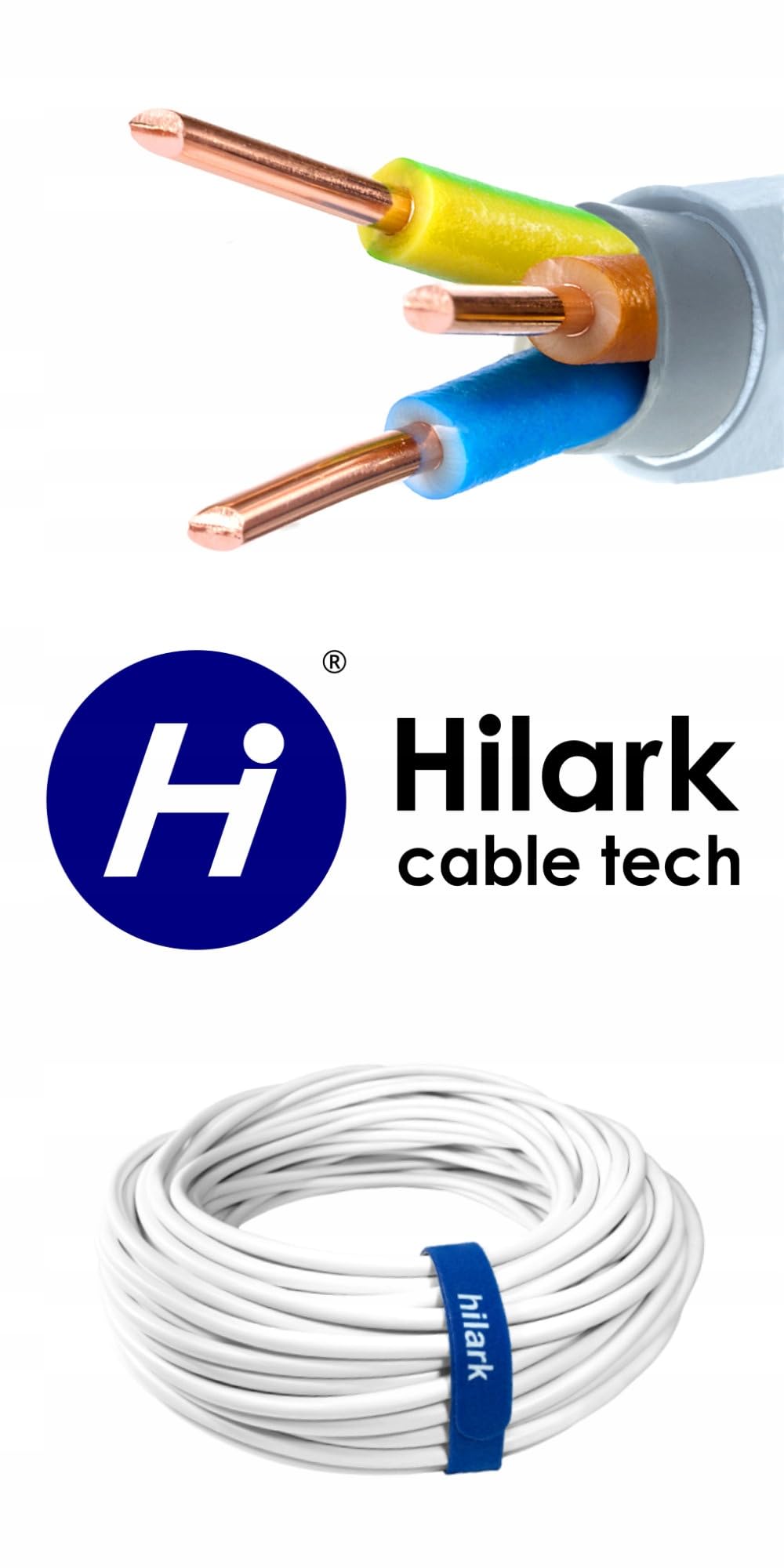 Hilark Cable Tech Rundes Installationskabel 450/750V YDY 3x2,5 50m