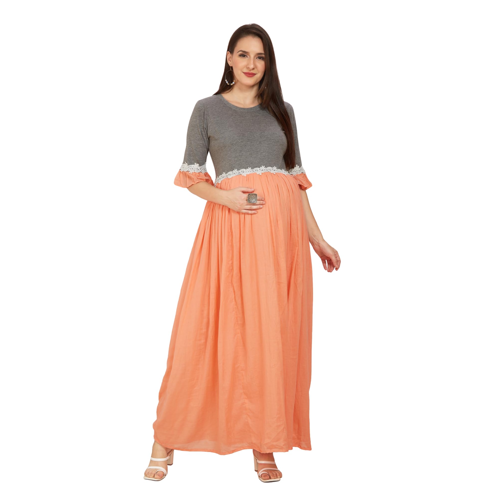 Coral Cotton Malmal Maternity Dress | Black-picture-10