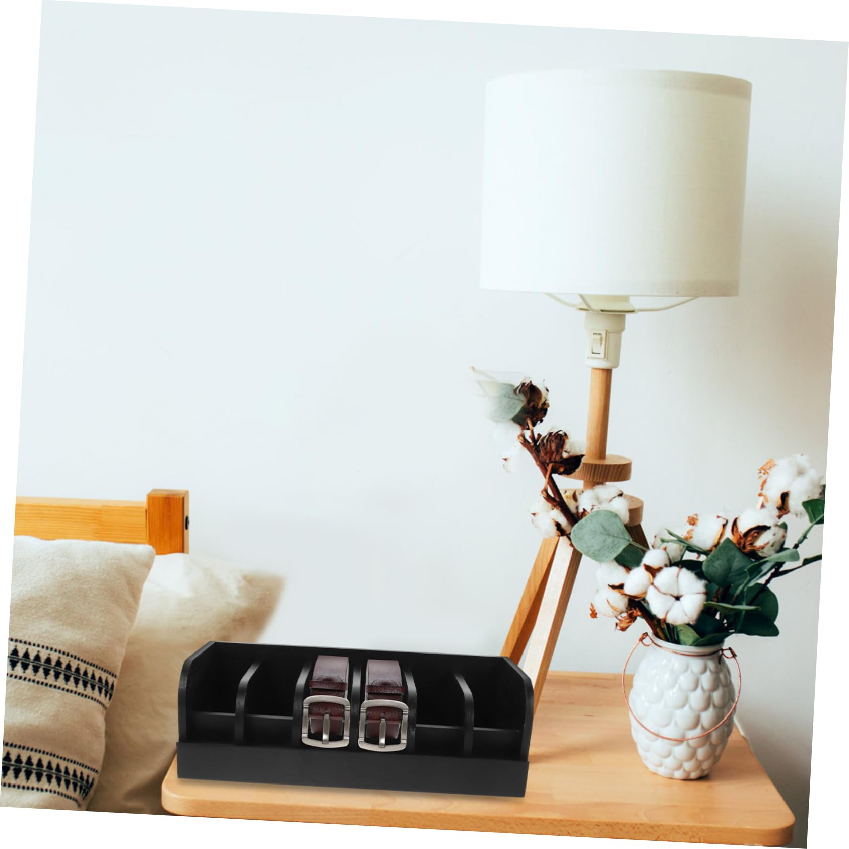 OUNONA Premium 6-Compartment Belt Display Stand Bamboo Belt Organizer for Retail Home