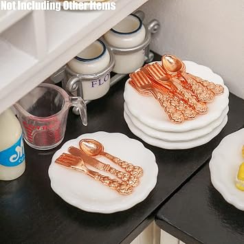 Odoria 1/12 Miniature Plates and Silverware Set Dollhouse Accessories, Copper