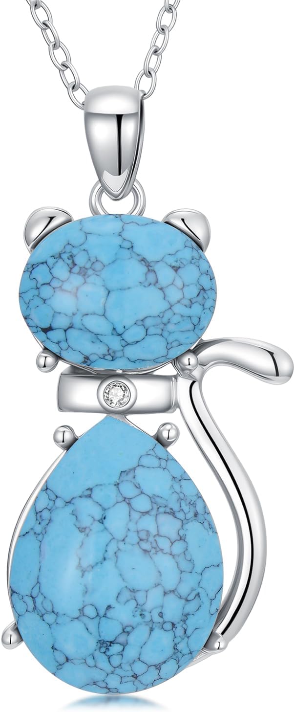 LONAGO Turquoise Cat Necklace Kitten Cat Pendant Necklace Gift for Women