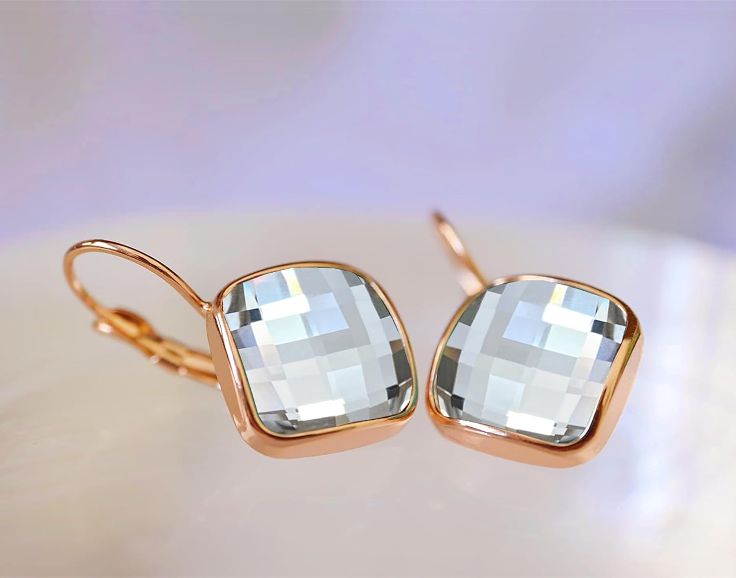 VONSSY Crystal Drop Dangle Earrings Leverback Hoop Hanging Zircon Jewelry Gift for Women Mother Wife - Image 5