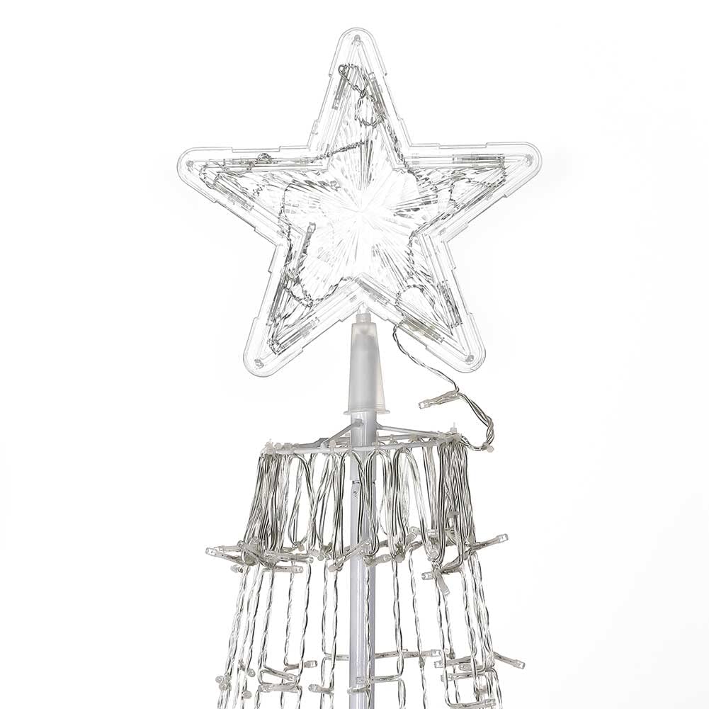 Albero di Natale Luminoso Altezza 220cm con 592 Luci 8 Giochi di Luce Struttura in Metallo Base 80cm Puntale a Stella Decorazioni Natalizie Interno Esterno IP44 (Bianco Caldo)