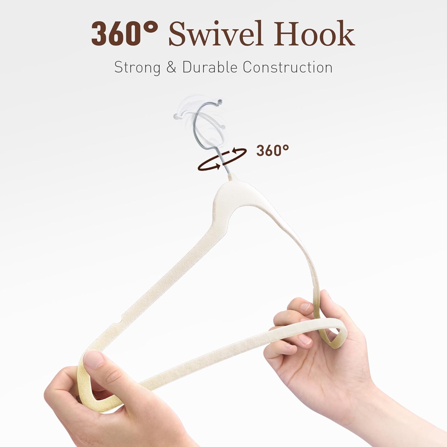 Velvet Hangers 100 Pack, Slim Non-Slip Clothes Hangers Space-Saving for Closet, Heavy Duty for Pants, Coats, Skirts, Jeans, Sweaters and More, Nylon-Flocked, Ivory