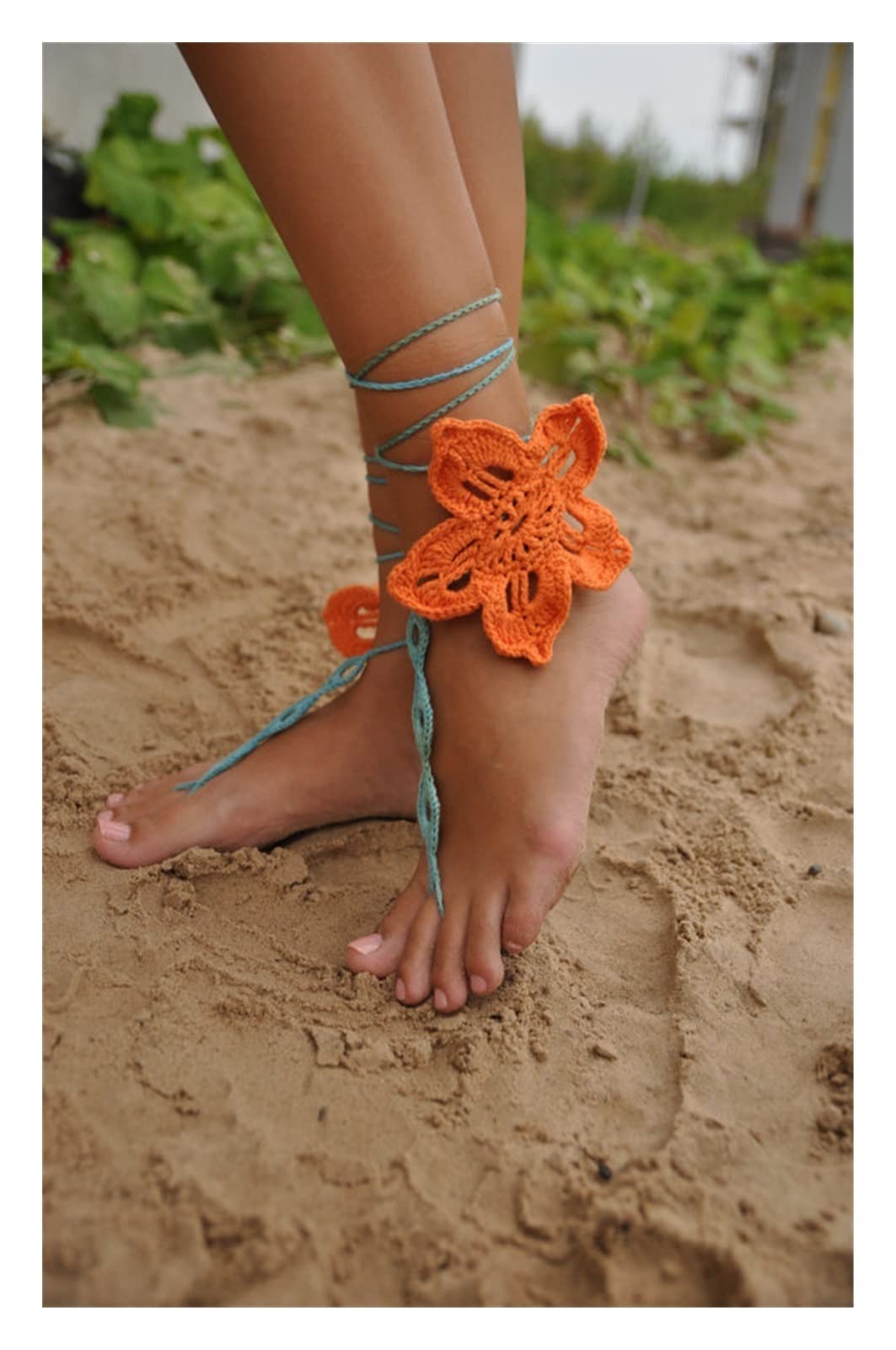 Fußkettchen/Fußkettchen Einheitsgröße Handgehäkeltes Fußkettchen – Gehäkelte Barfußsandalen – Fußkettchen zum Tragen am Strand und Pool
