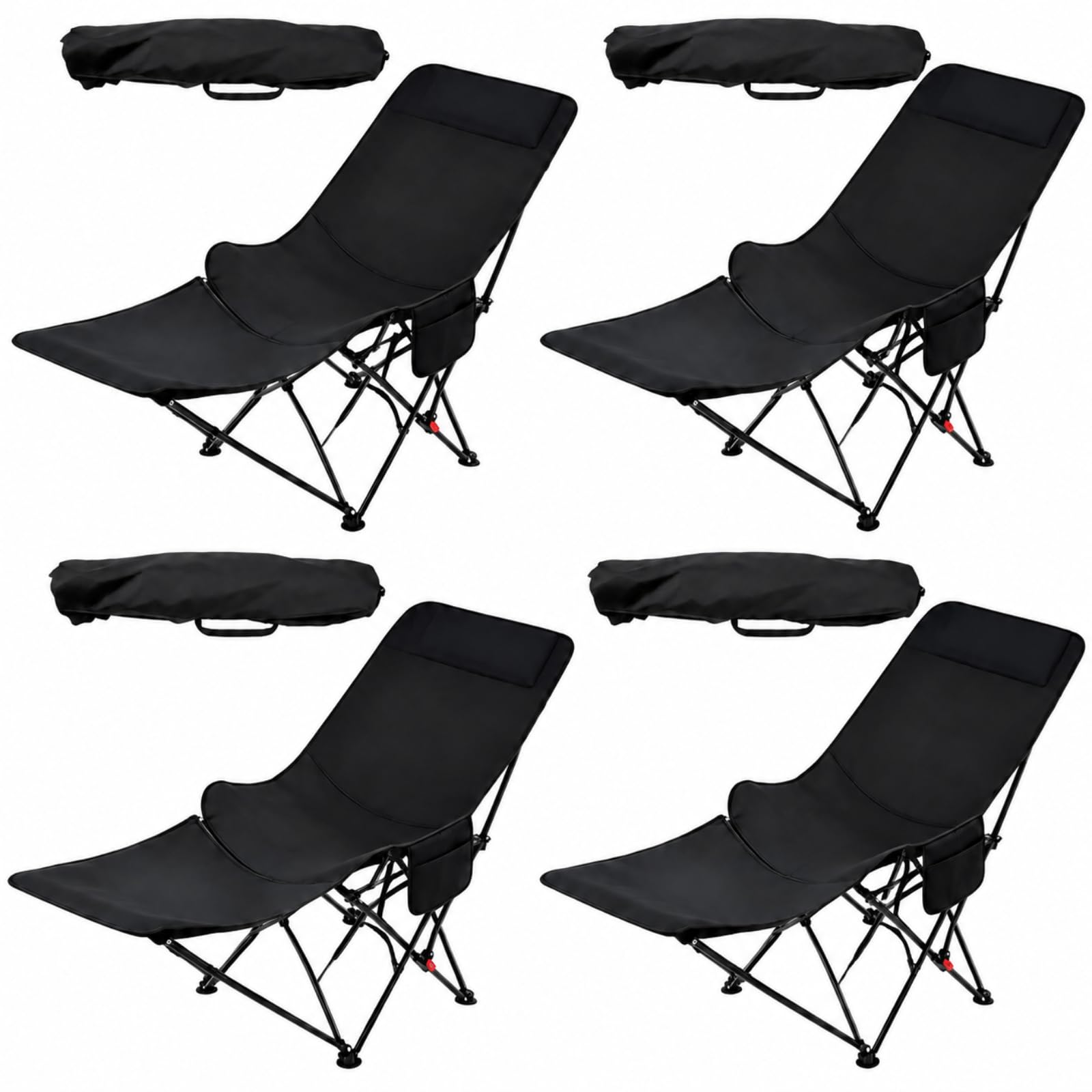 Jadive Lot de 4 Chaises de Camping 2-en-1 avec Repose-Pieds 150kg – Chaise Pliante Réglable 3 Positions, Fauteuil Relax pour Camping, Pêche et Extérieur