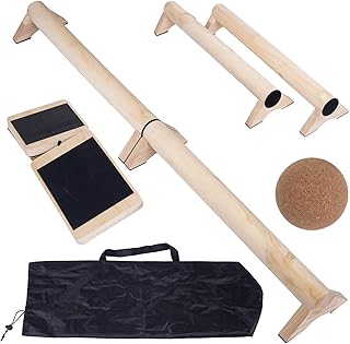 WodGod 40-Inch Wooden Balance Beam Set, Two 20-Inch Connectable Sections, Natural Solid Wood Design, Includes Cork Massage Ball, Ankle Strengthener and Carry Bag for Home Training and Stability Practice