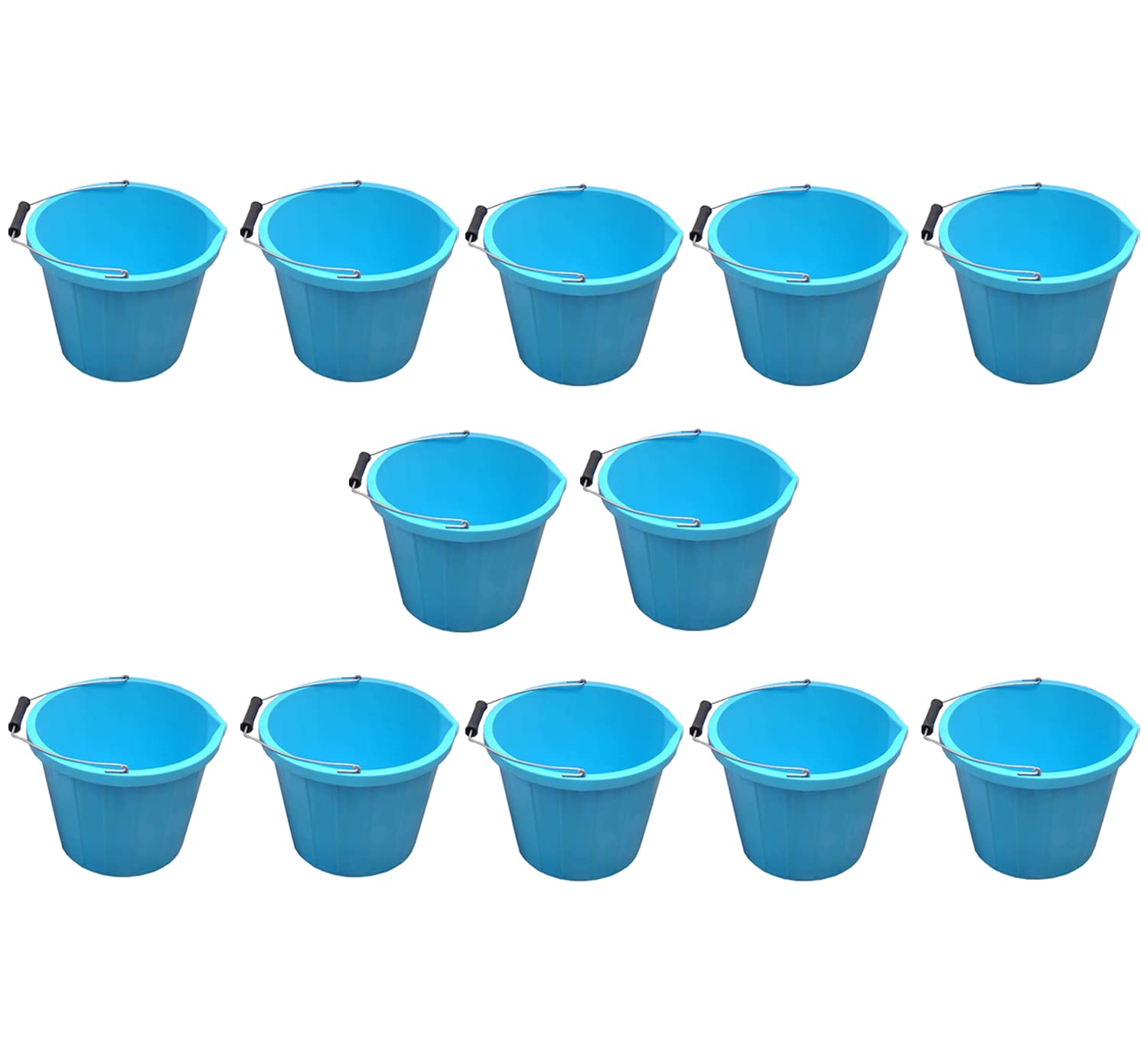 Strong Plastic Builders Bucket 3 Gallon Water Storage Bucket with Handle and Spout 14 Litre Pouring Lip Gardening Tool Easy To Clean and Use Black/Yellow/Blue (Blue, 12)