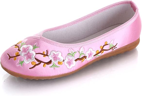 LUXINYU Womens Slip on Flats,Traditional Chinese Style Embroidered Round Toe Ballet Flats Shoes