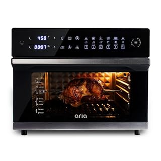 Aria 36 Qt Air Fryer Oven, Ariawave Stainless Steel Air Fryer with Rotisserie, Basket, & Grill Trays, Easy Clean Large Countertop Convection Oven, XL Touchscreen Display & Cooking Presets, Black - Amazon product rated Grade B