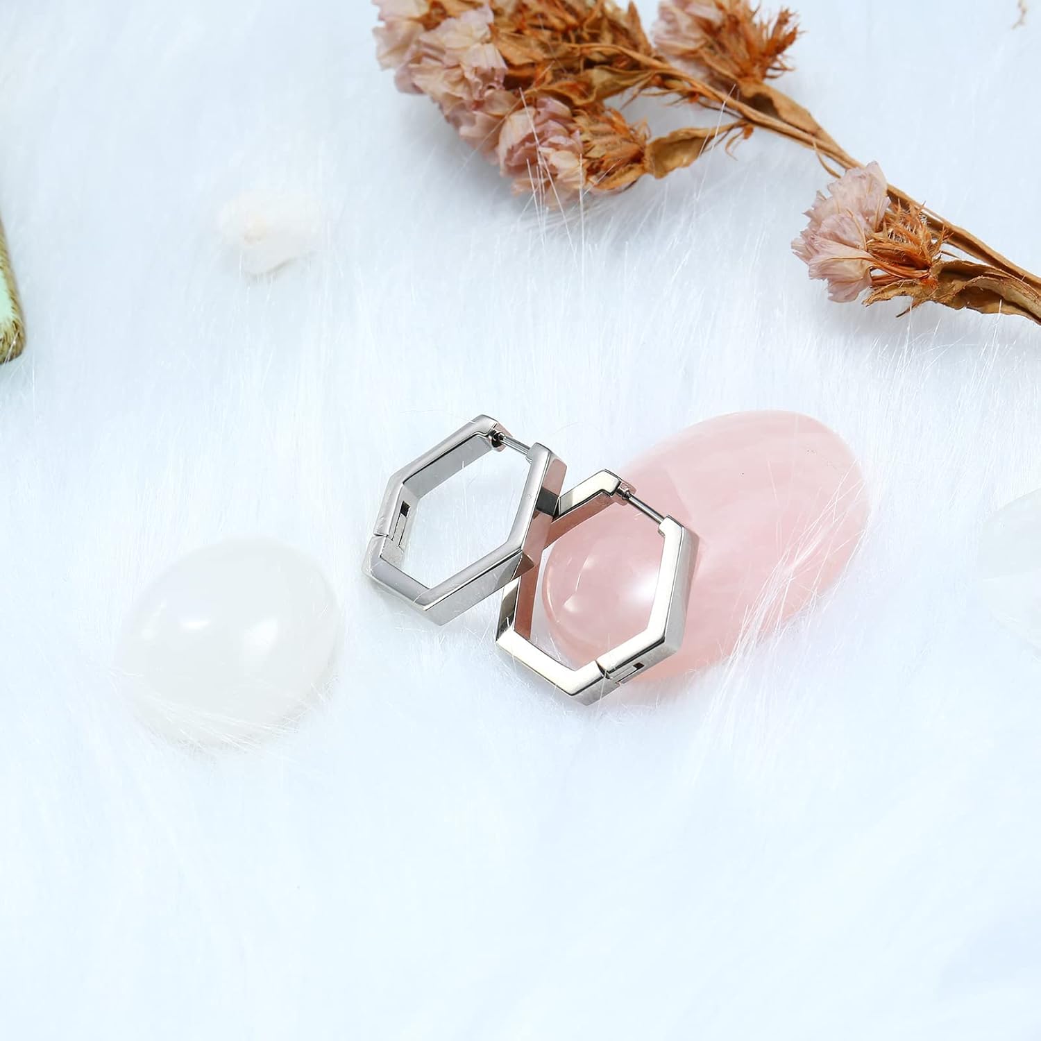 Minimalist Pure Titanium Hoop Huggie Earrings Round/Hexagon Earring, Dainty Plain Small Titanium Hoop Earrings Charms, Hypoallergenic Earring Jewelry Gifts for Women Girls Men Sensitive Ear - Image 6