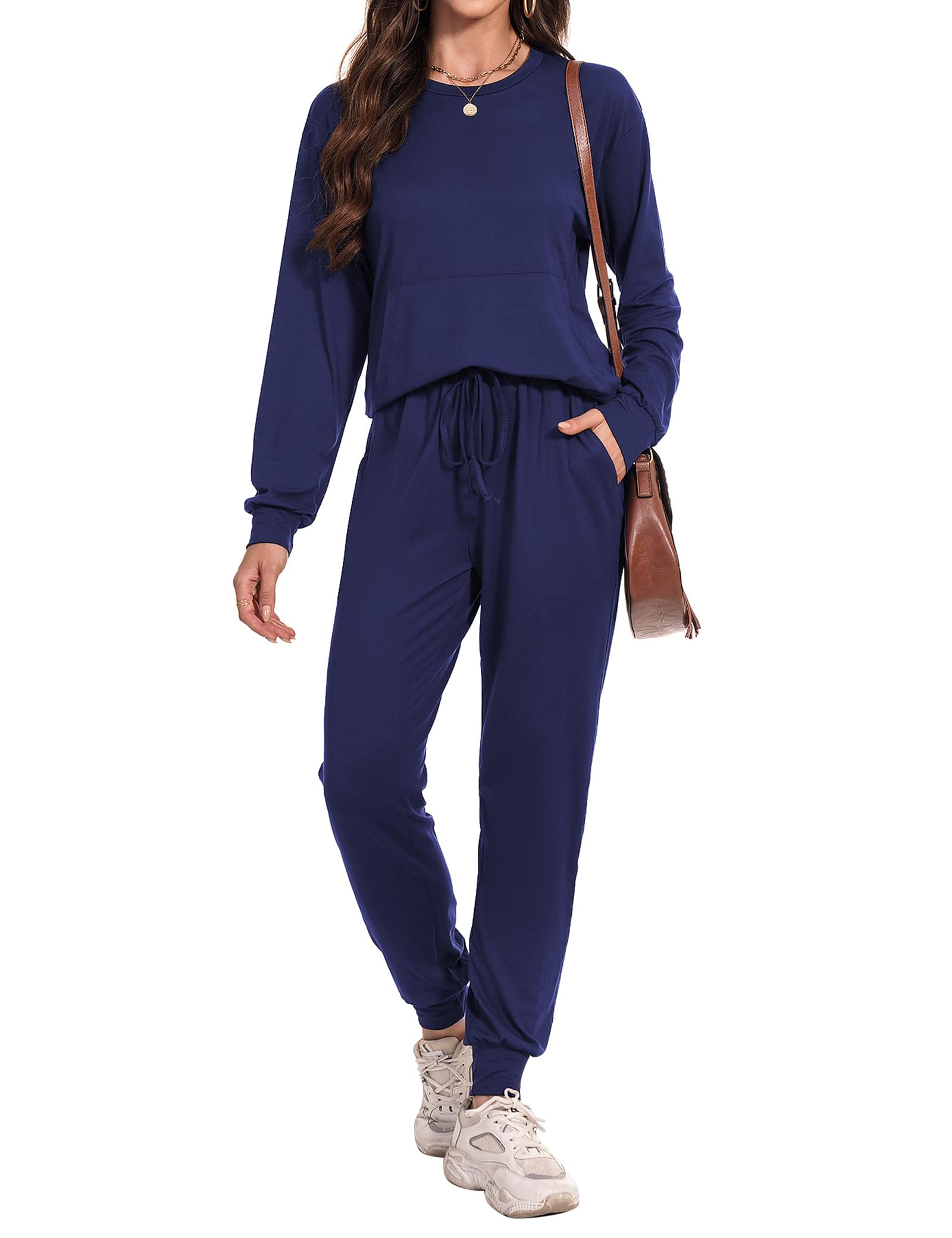 Irevial Damen Jogginganzug Baumwolle Tracksuit Trainingsanzug Sommer Outfits Zweiteiler 2 Stücke Set Kurzarm Top/Hose Freizeitkleidung Sportswear mit Taschen für Running Yoga Gym