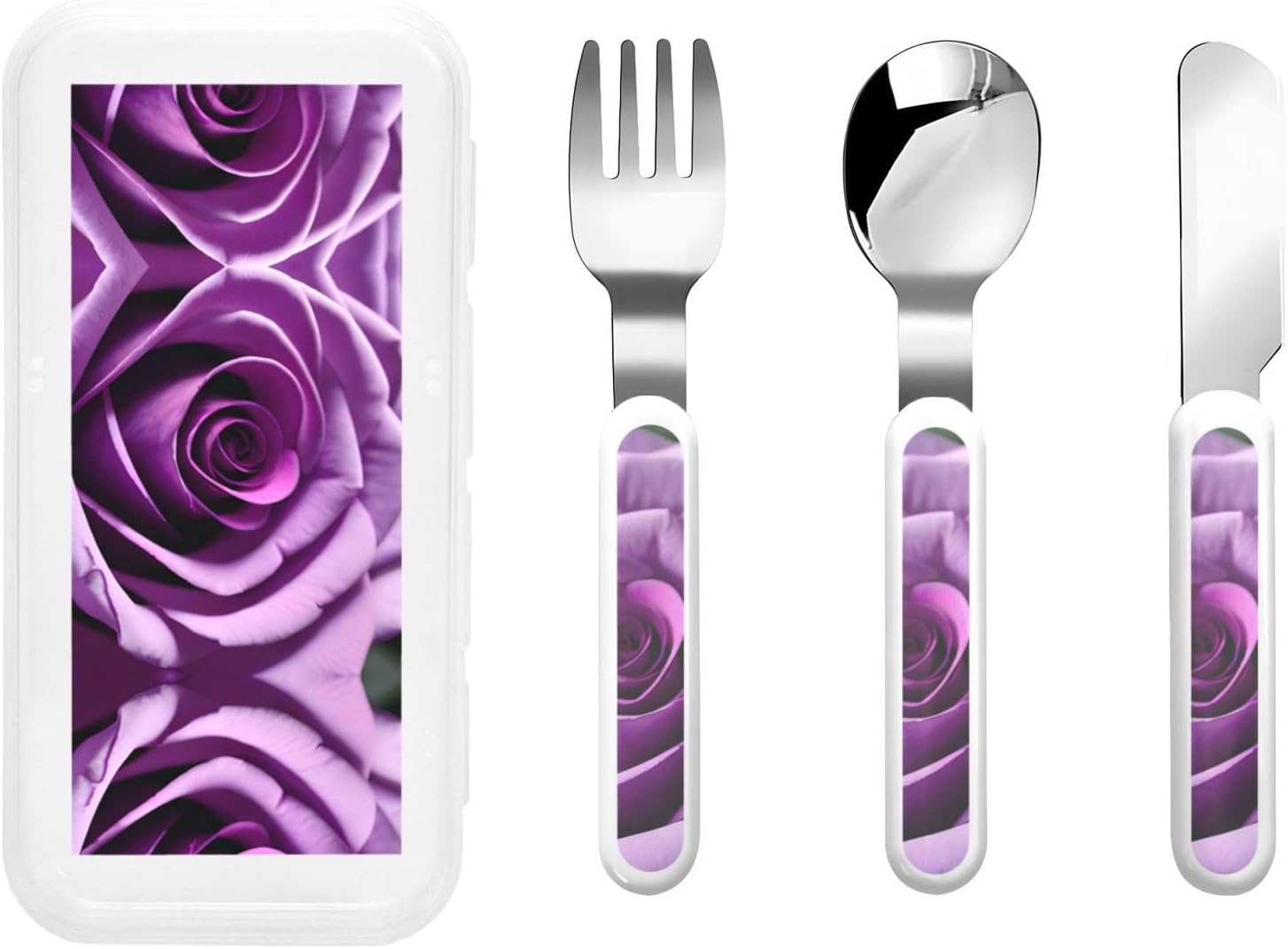 Purple Rose Flatware 3 Pieces Set For Dinners, Stainless Steel Cutlery, Forks, Dinner Knife, Dinner Spoon