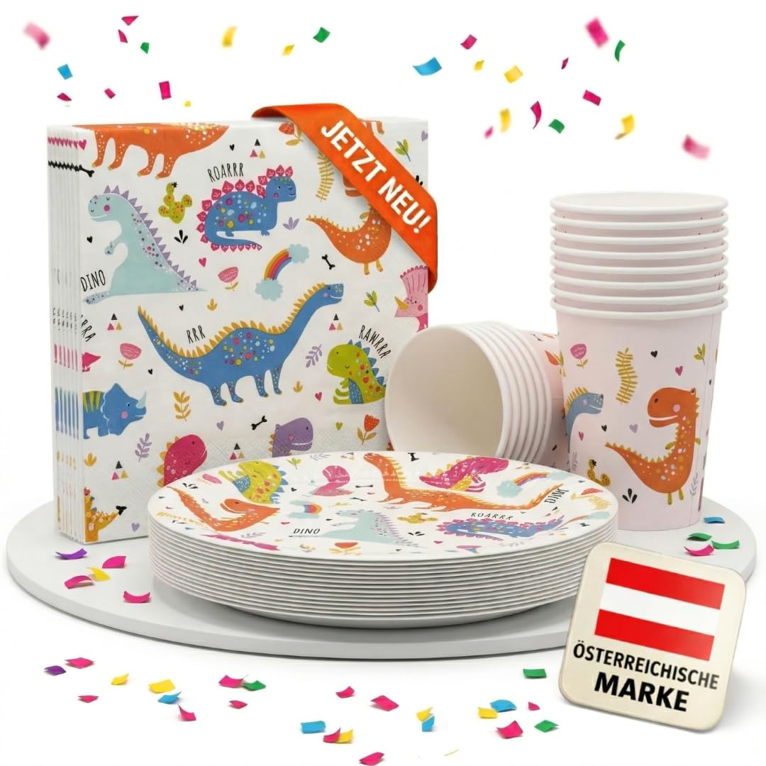 EV® Partygeschirr Set für 16 Gäste, bestehend aus Pappteller, Becher und Servietten, Deko Kindergeburtstag