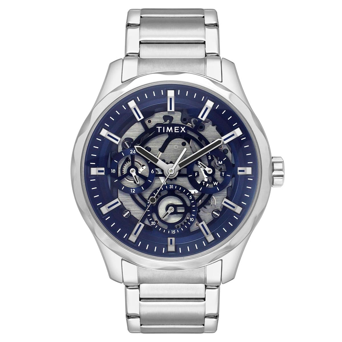 TIMEX Stainless Steel Men Blue Round Dial Analog Watch - Tw0Tg7627, Band Color:Silver (B0D95VJZ9G) Amazon Price History, Amazon Price Tracker