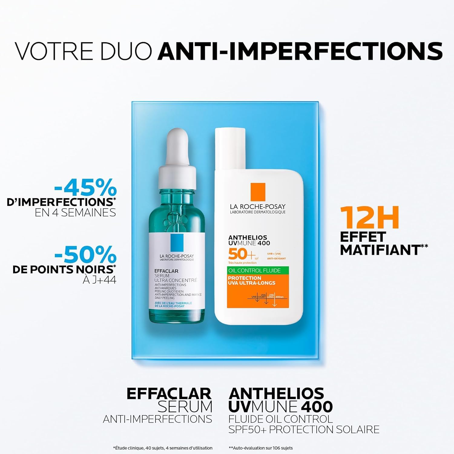 La Roche-Posay | Sérum Effaclar con Ácido Salicílico Ultra Concentrado 30 ml & Protector Solar Anthelios Fluido Oil Control UVMUNE 400 SPF50+ 50 ml | Dúo Cuidado Antiacné & Protección Solar SPF 50+