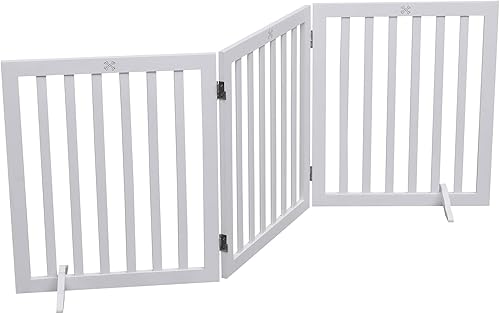 Miniatura 7 de Dog Gate - Puerta de madera independiente para mascotas, 3 paneles de 23.6 pulgadas de altura, cercas blancas para interiores, puerta de casa para