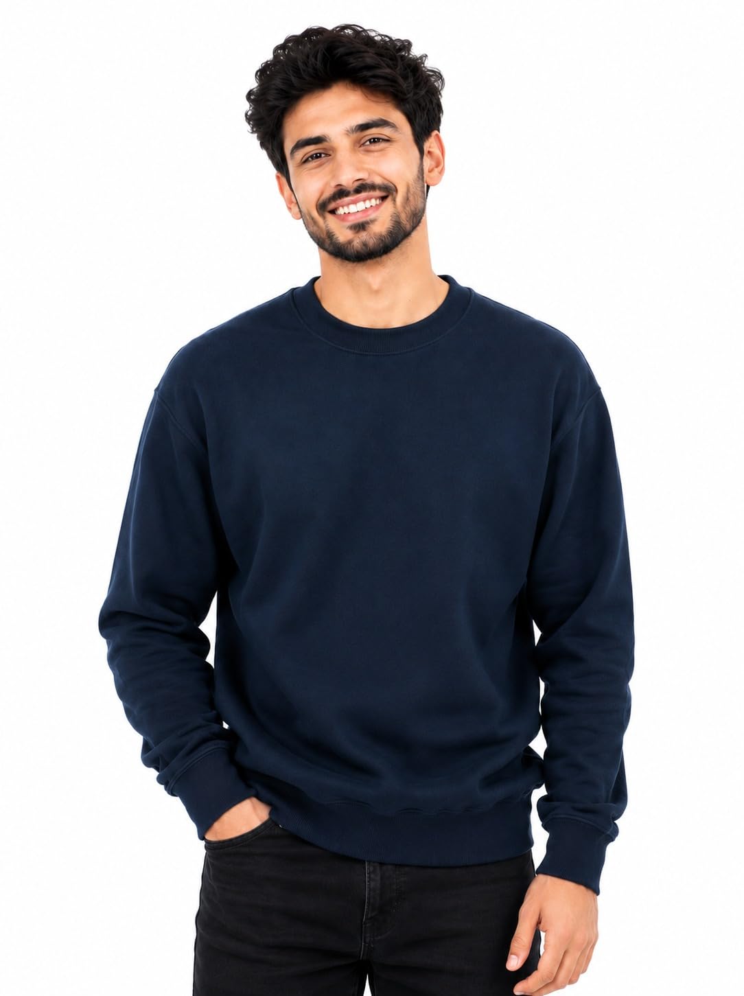 Men's Fleece Sweatshirt | 300 GSM Cotton Blend | Regular Fit | Full Sleeve Crew Neck | Soft Warm Winter Casual Sweatshirt-image-13