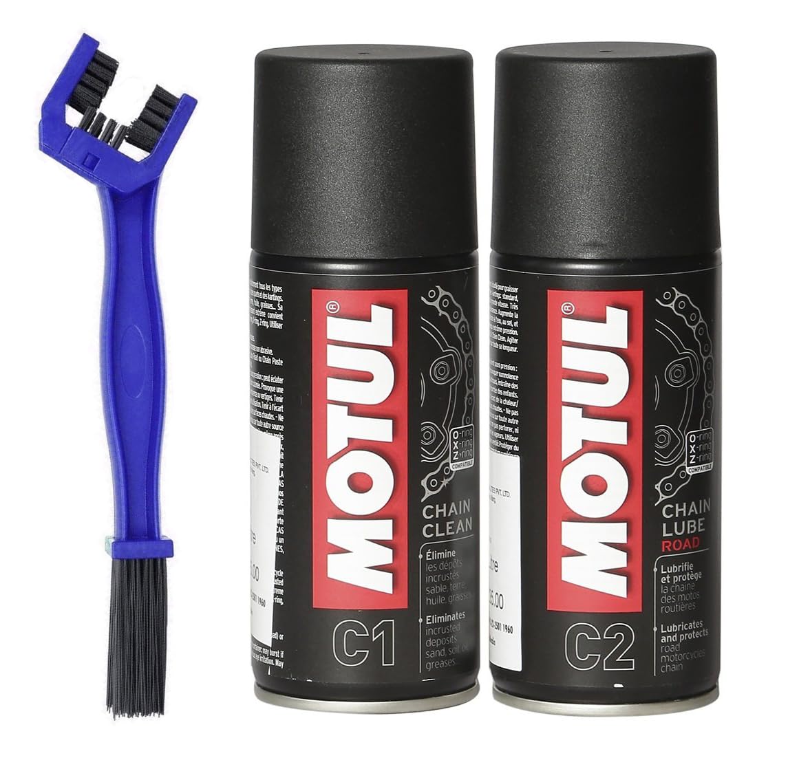 Chain Cleaner C1 (150 ml) & Chain Lube Road C2 (150 ml) Chain Cleaner Brush | Chain Oil (300 ml, Pack of 3)