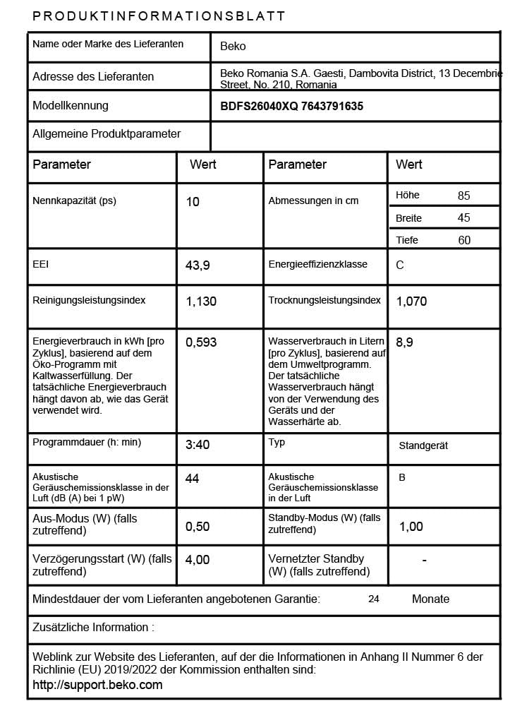 Beko BDFS26040XQ bPRO 500 Geschirrspüler 45 cm freistehend unterbaufähig 10 Maßgedecke Edelstahllook