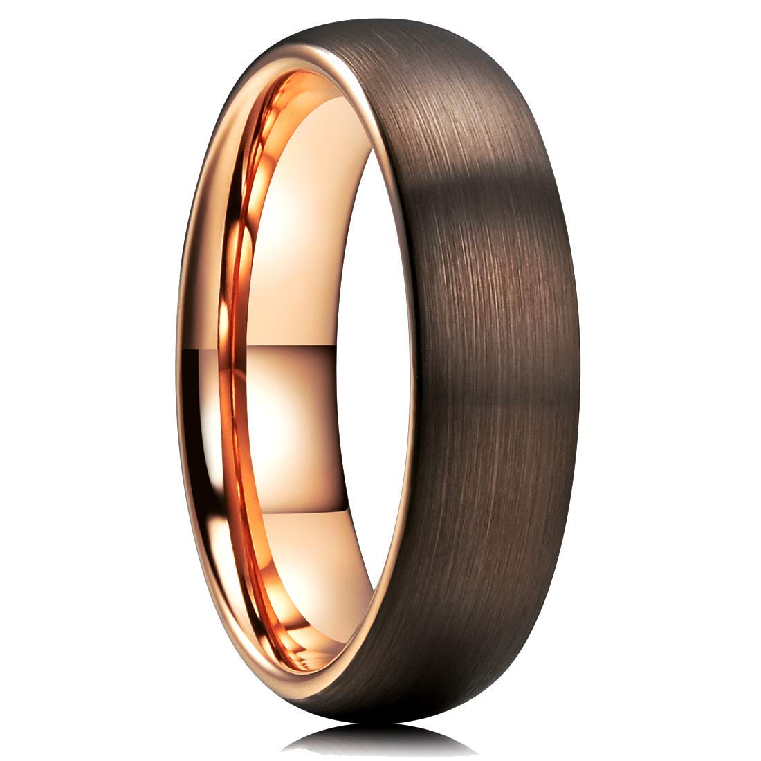 King Will DUO 6mm Dome Brown Tungsten Carbide Wedding Band Ring Rose Gold Inside Comfort Fit 10, Brown 6mm, T 1/2(62.08mm)