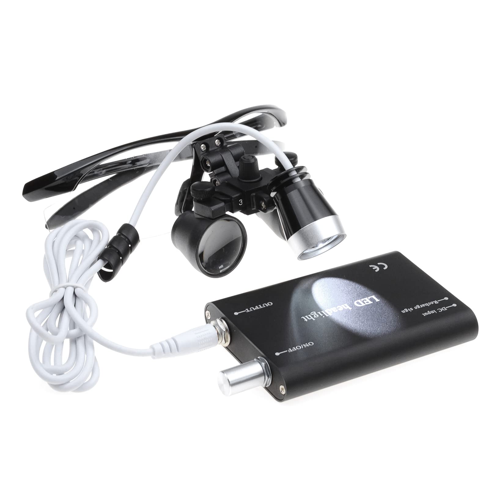 BoNew 3,5 x 420 chirurgische Fernglaslupes, Lupen-Set, LED-Kopflicht mit Aluminiumbox, Schwarz