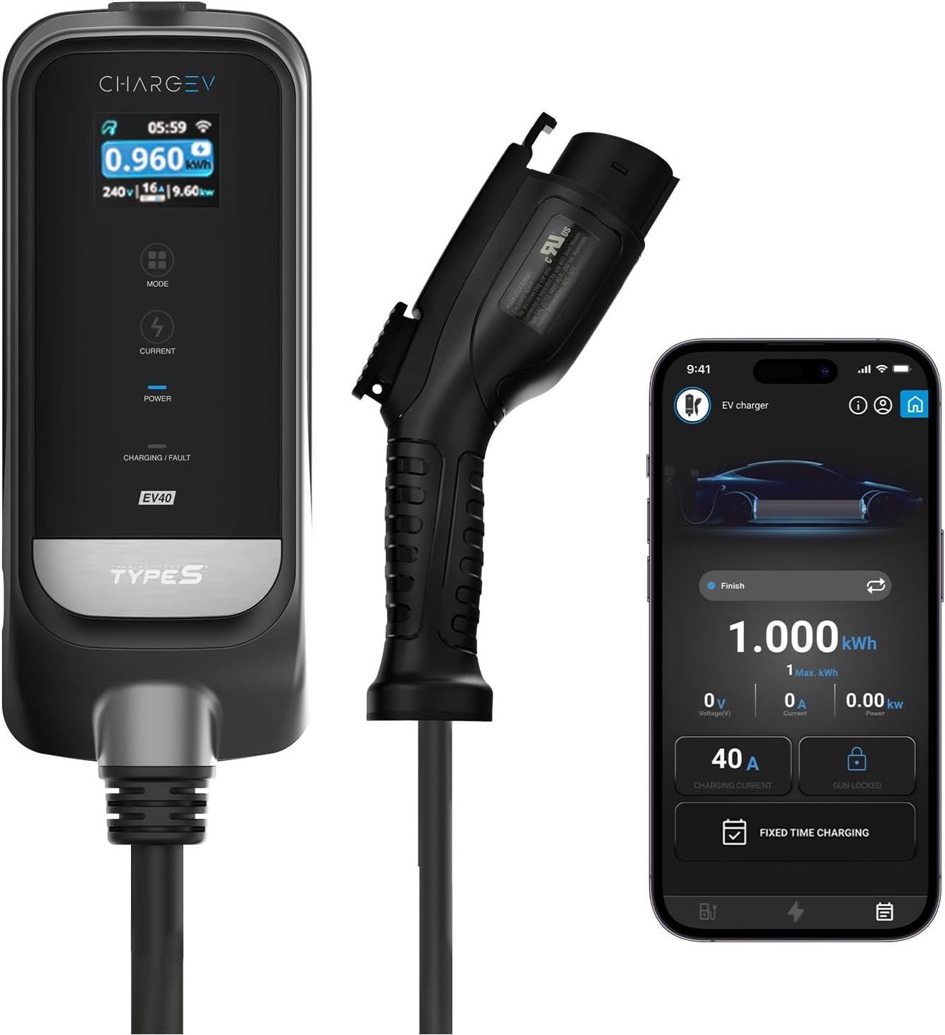 Type S 16A Level 1 EV Charger – 120V Portable Home EV Station, Adjustable Amps (6A-16A), J1772 Connector, 24.6ft Cable, Plug & Charge, Weatherproof – Reliable Overnight Charging for All EVs & PHEVs