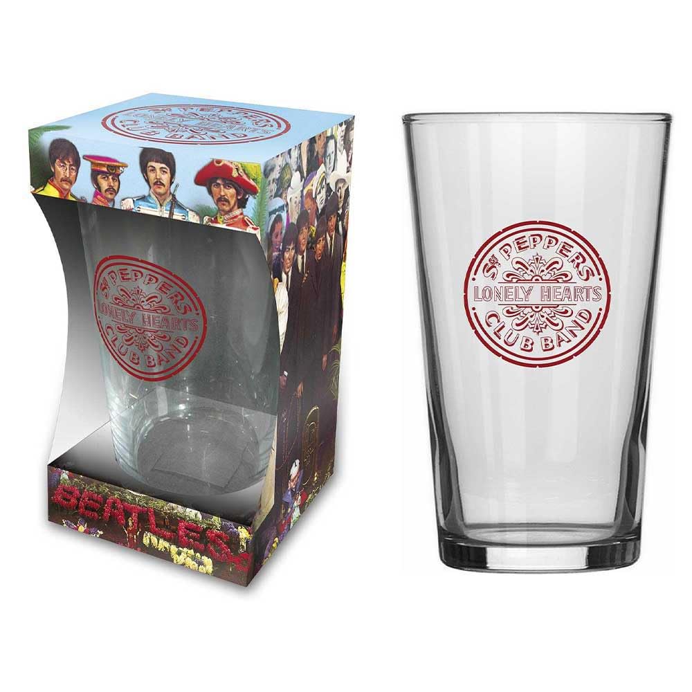 The Beatles Beer Glass Sgt Pepper Boxed - Les Beatles, Paul McCartney, John Lennon, RIngo Starr, George Harrison The Beatles Beer Glass Sgt Pepper Boxed
