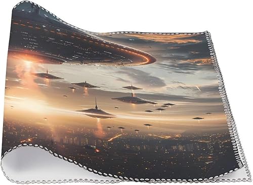 Miniatura 3 de Laminated Alienes Invasion Flying Saucer Spaceship Placemats Set of 6 Resistant Table Mats Washable Place Mats for Dinner Party Table Decoration