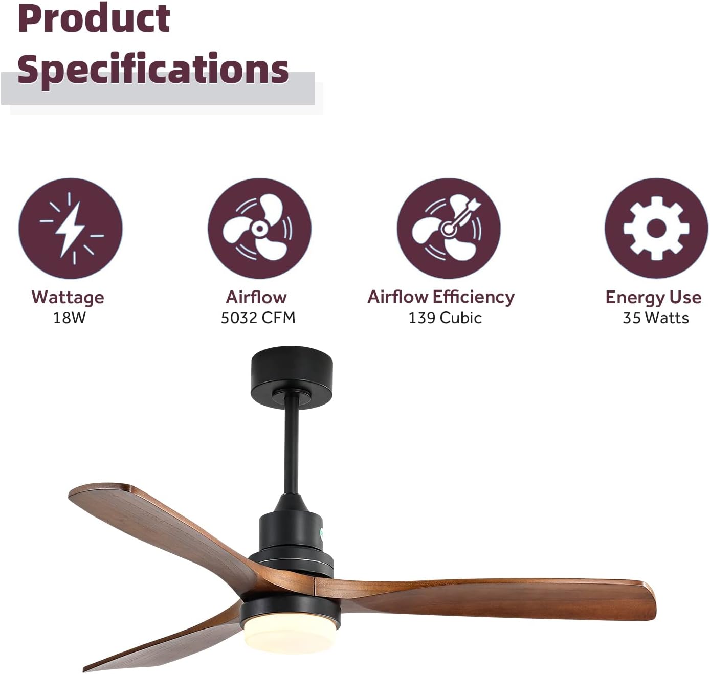 Outdoor Flush Mount Ceiling Fans with Lights Remote,52''Low Profile Ceiling Fans with 3 Solid-Wood Blade,Noiseless Dc Motor and 3 Color Dimming Light for Indoor Outdoor Living Room Farmhouse