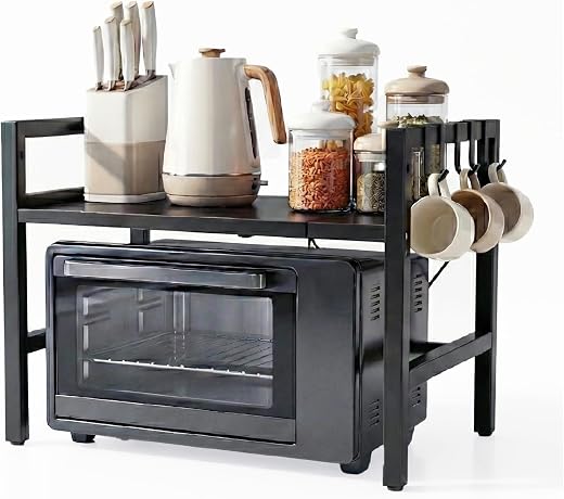 Lifelong Expandable Metal Microwave Stand for Kitchen | Adjustable Oven &amp; OTG Rack with Top Shelf | Tiered Storage Organiz...