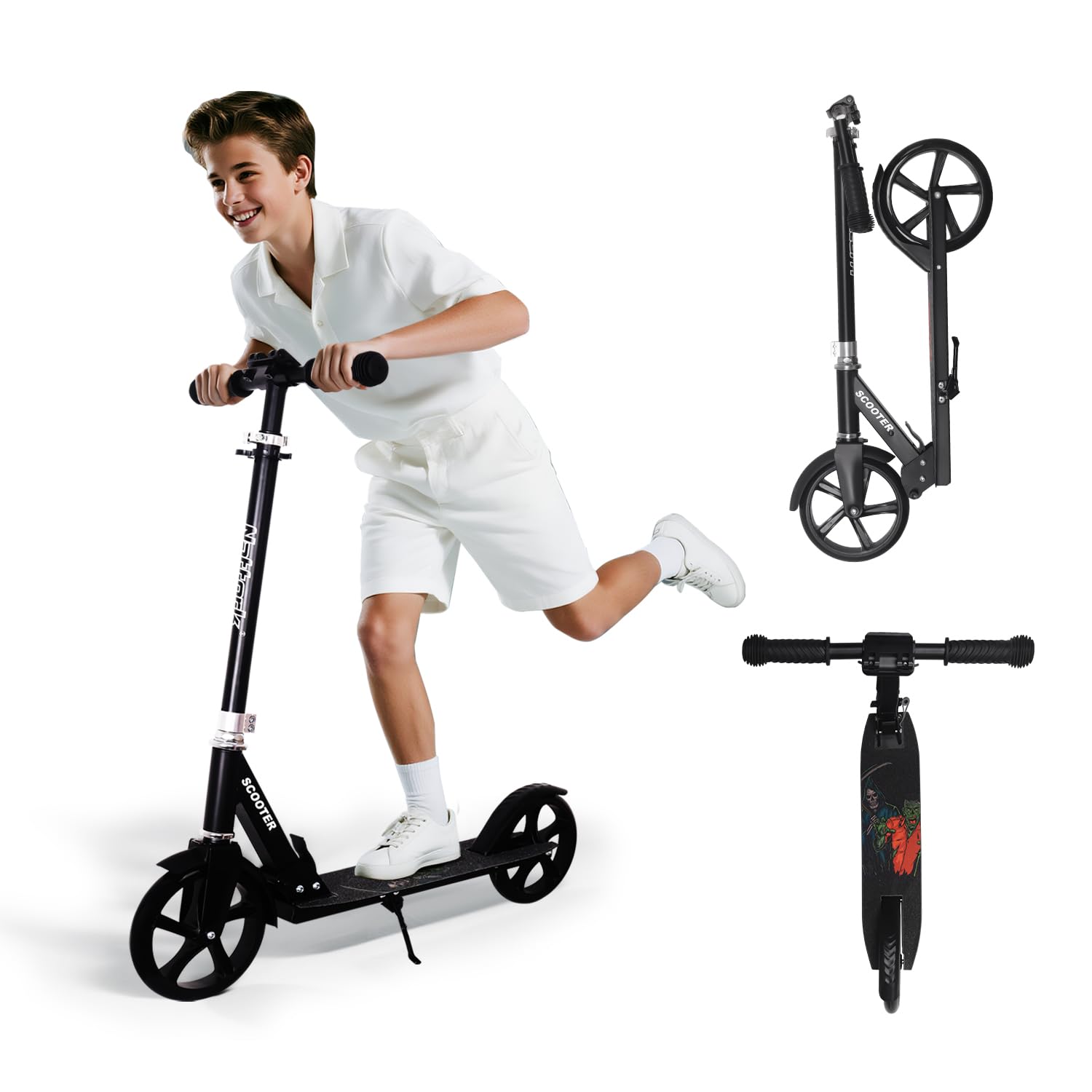Nattork Scooter for Kids 8-12, Teens and Adults- Adjustable Height Folding Kick Scooter with Large Sturdy Wheels for a Smooth Ride, Lightweight, Anti-Shock Suspension for Boys and Girls