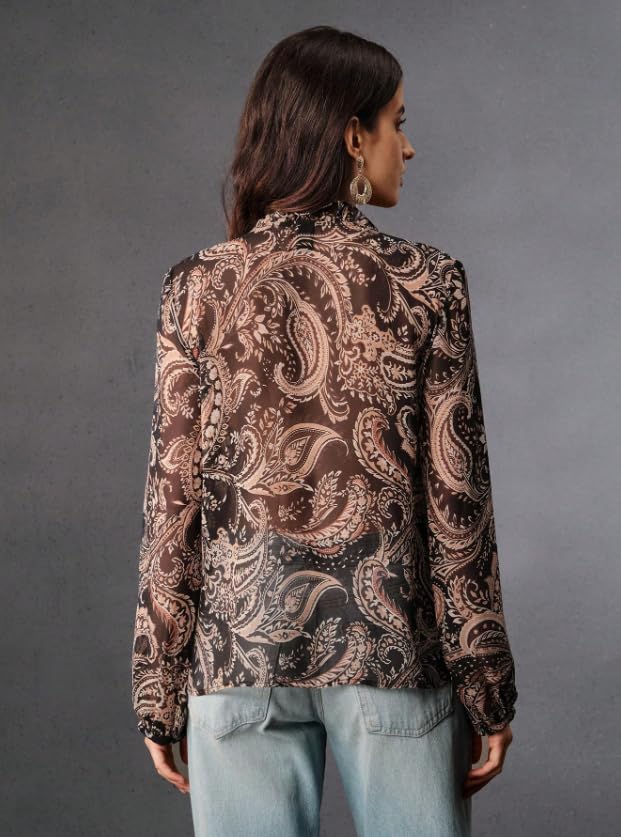 Image of Women Shirt ||Women Top || Cecily Paisley-Trim Button-Front Shirt (S-01-04)