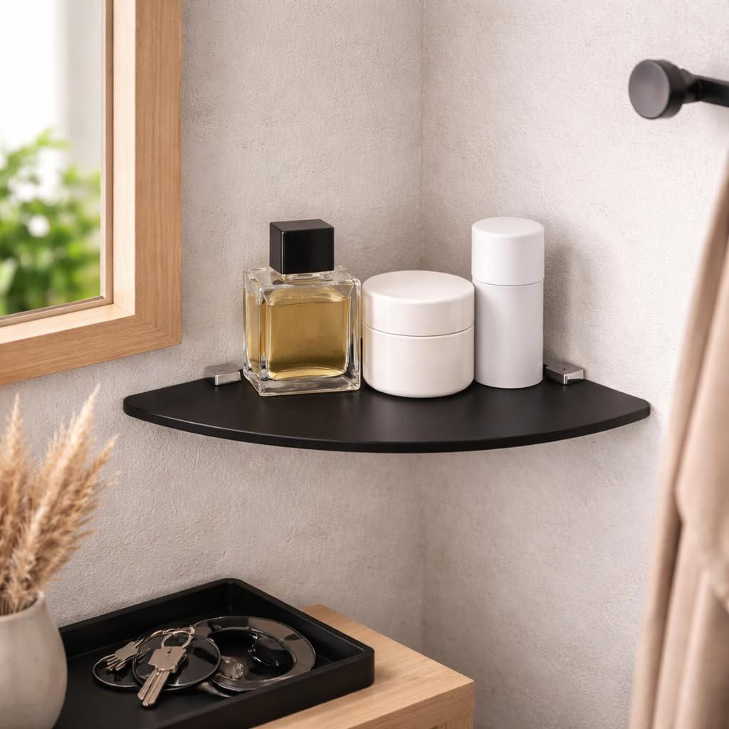 Euro Tische Glas Eckregal 35x35cm, Wandregal für Badezimmer, Duschregal Bad, Glas Badregal mit 6mm ESG Sicherheitsglas, Verschiedene Größen (Schwarz)