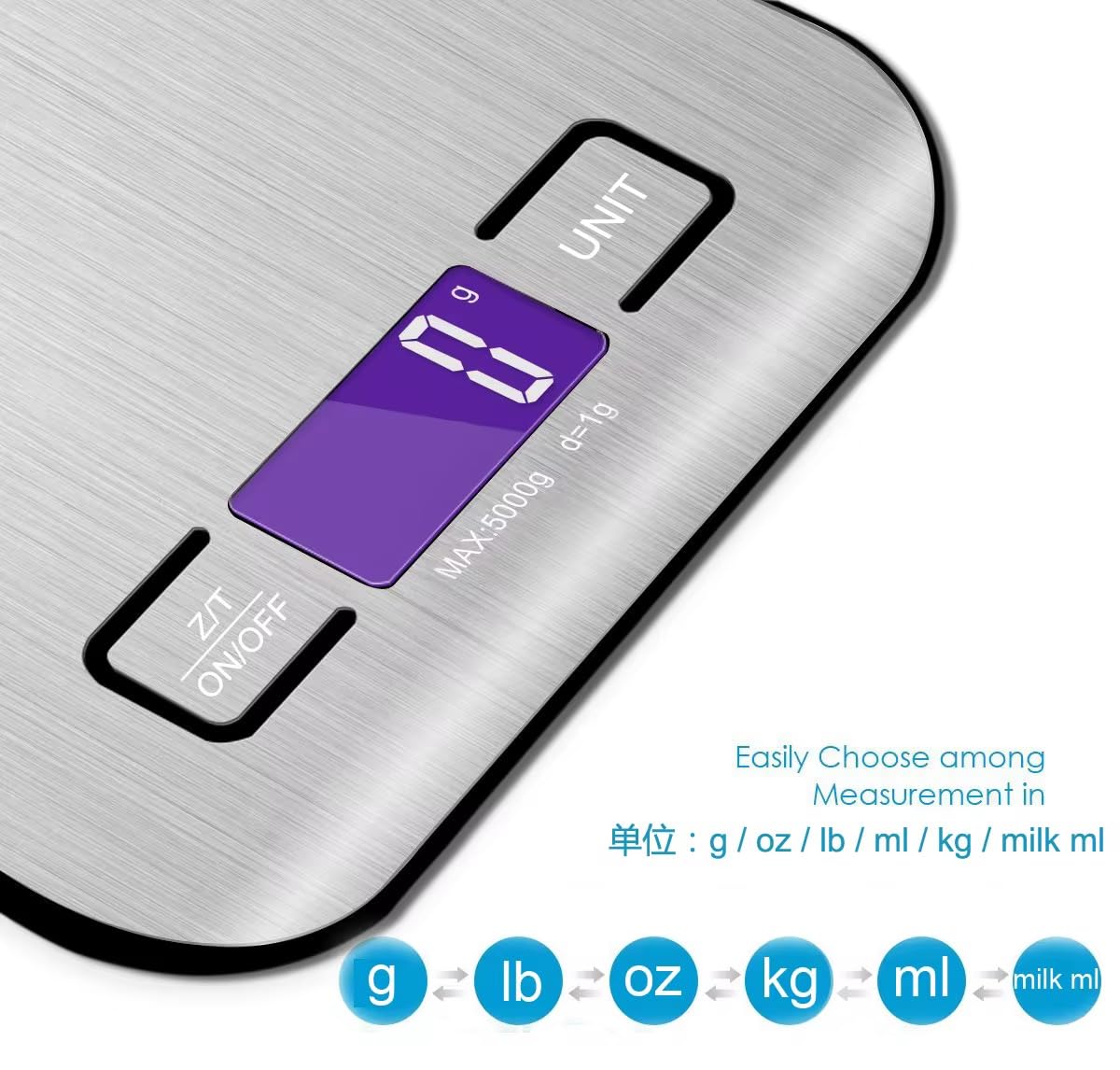 Food Kitchen Scale, Digital Grams and Ounces for Weight Loss, Baking, Cooking, Keto and Meal Prep, LCD Display, Medium, 304 Stainless Steel